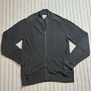 Pact Organic Cotton Full Zip Cable Knit Sweater Cardigan Gray Mens M Long Sleeve